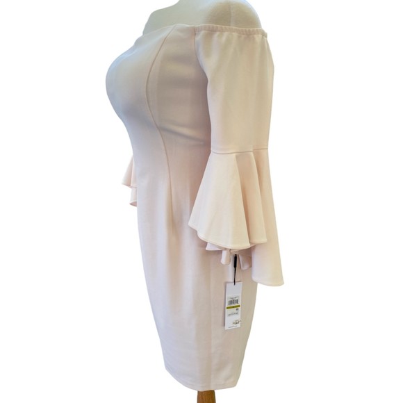 🛑SOLD🛑Calvin Klein Off the Shoulder Sheath Ruffled Sleeve Dress Women Size 14 - Picture 8 of 12